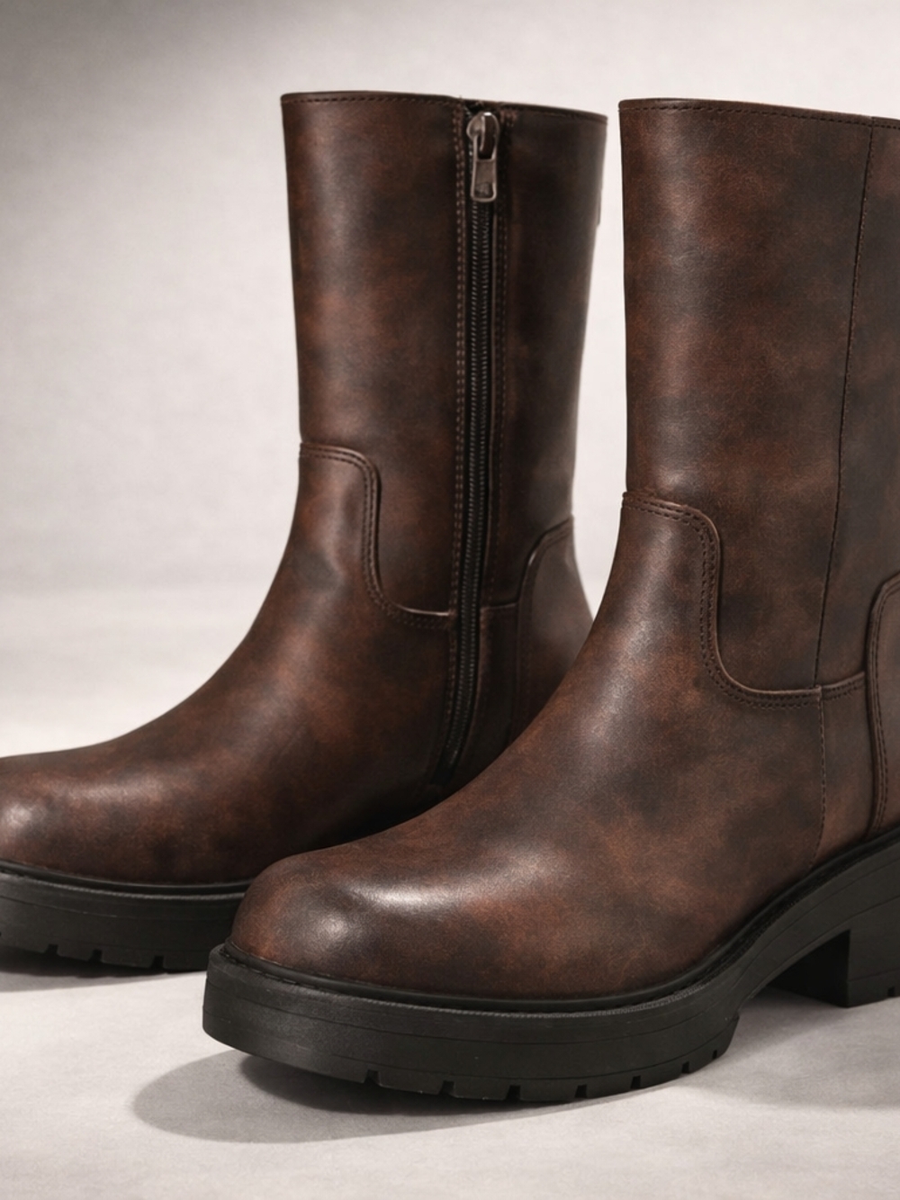 No Boundaries Brown Chunky Mid-Calf Heeled Boots